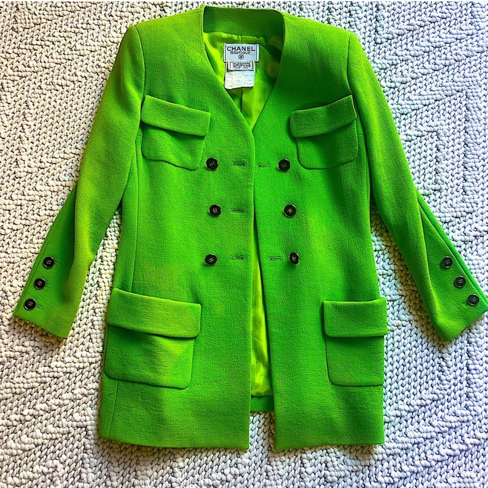 CHANEL 91P Lime Green Long Blazer